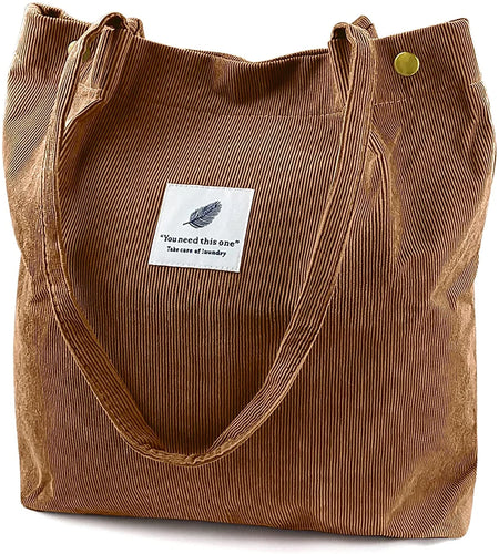 Corduroy Tote Bag Large for Women Girl Lady Canvas Shoulder Cord Purse and Handbags with Inner Pocket